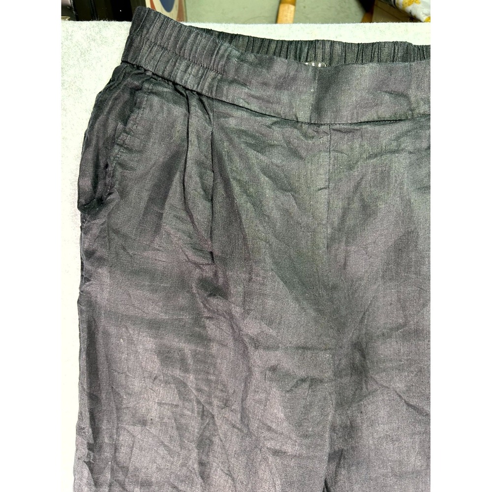Sisley Linen Pants Women's 8 Black Regular Fit Comfortable High Waisted Pull On - Picture 6 of 16